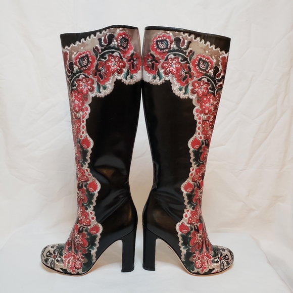 HP RED Valentino Black Floral Heel Boots - Picture 6 of 10